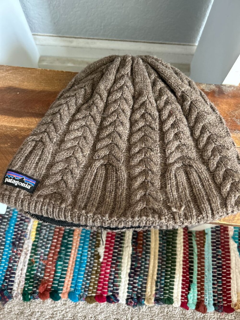 Patagonia Brown Cable Knit Fleece Lined Beanie One Size Winter Hat